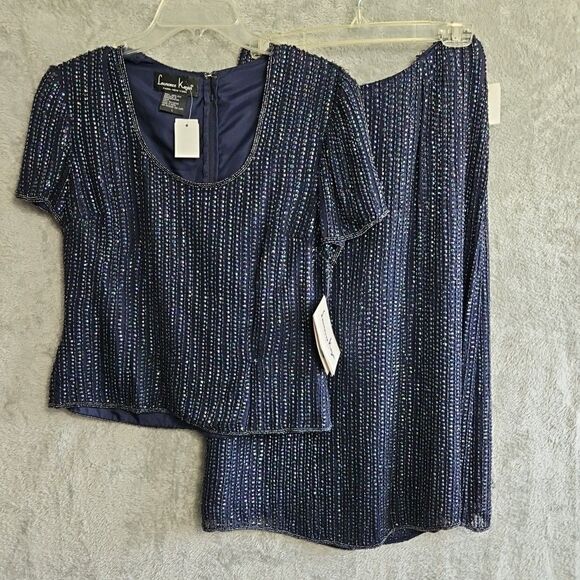 Lawrence Kazar Dresses & Skirts - Lawrence Kazar Women's Lg blue Silk Beaded Skirt And Top formal wedding